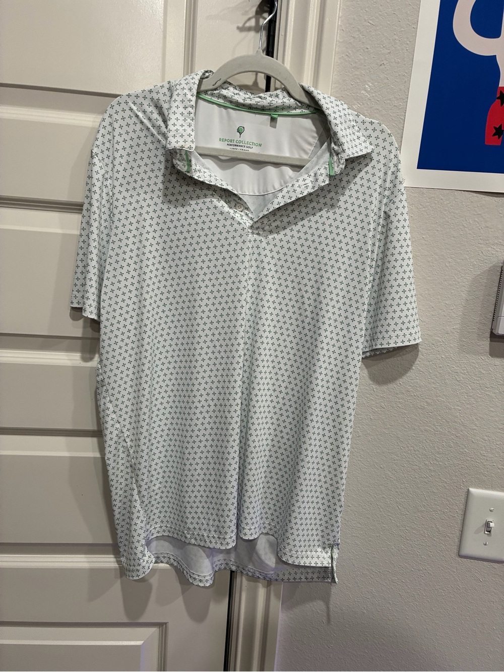 Report Collection Men's White Polo with Small Gray Geo Pattern